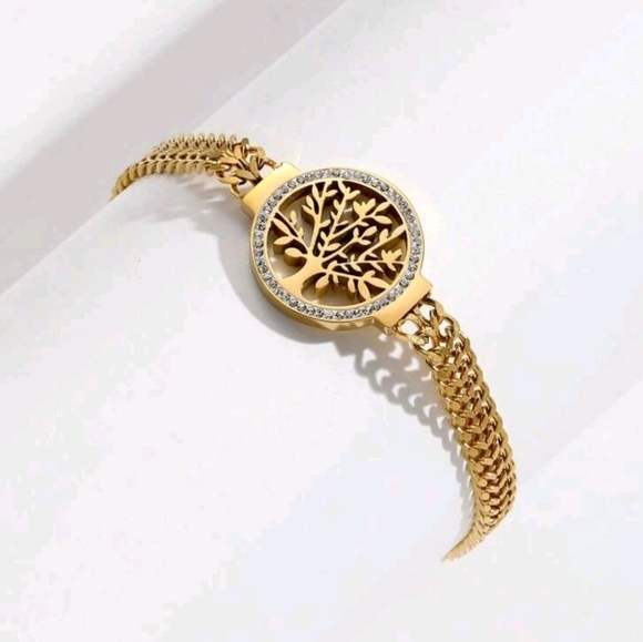 Stainless‎ Steel tree of life white enamel set Rhinestone bracelets for woman - Picture 2 of 3